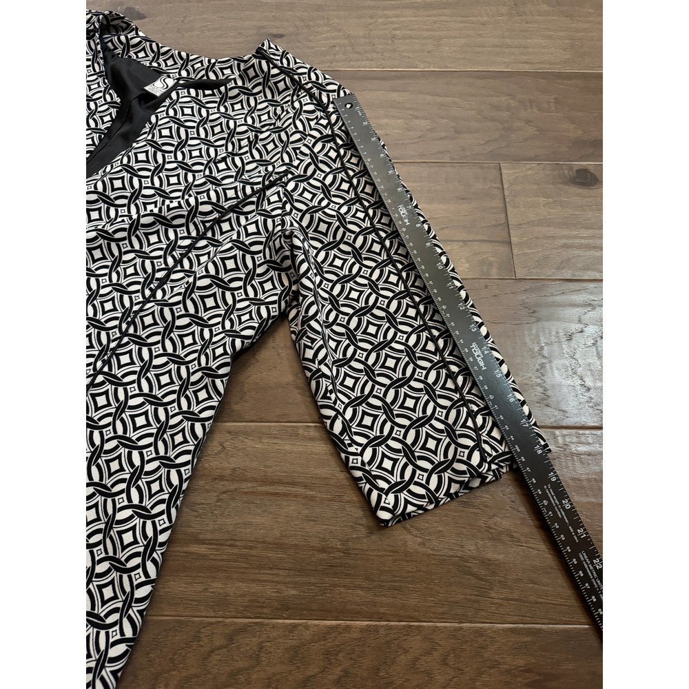 Silk Land Collection Woman Blazer 1X Black White Geometric Open Front 3/4 Sleeve - Picture 5 of 6